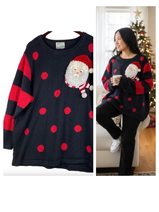 Quacker Factory Sweaters - Quacker Factory 2X 18 20 Ugly Sweater Christmas Holiday Santa Claus Red Black